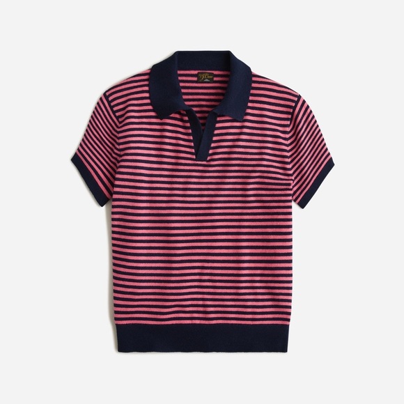 Men’s J.Crew Pink And Blue Striped Cashmere Johnny Collar Short Sleeve Top XL - Picture 1 of 8